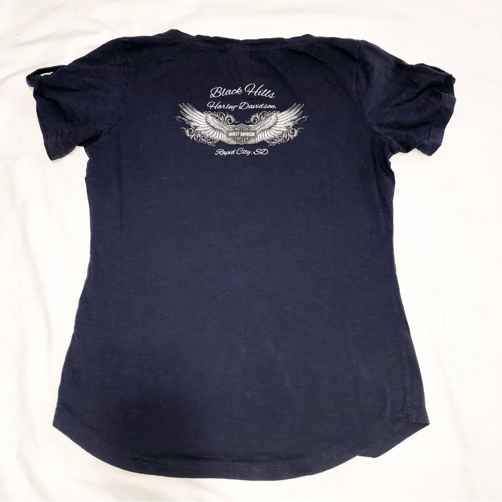 Harley Davidson Black Hills Blue Studded Womens Top Shirt Short Sleeves Sturgis - Image 5