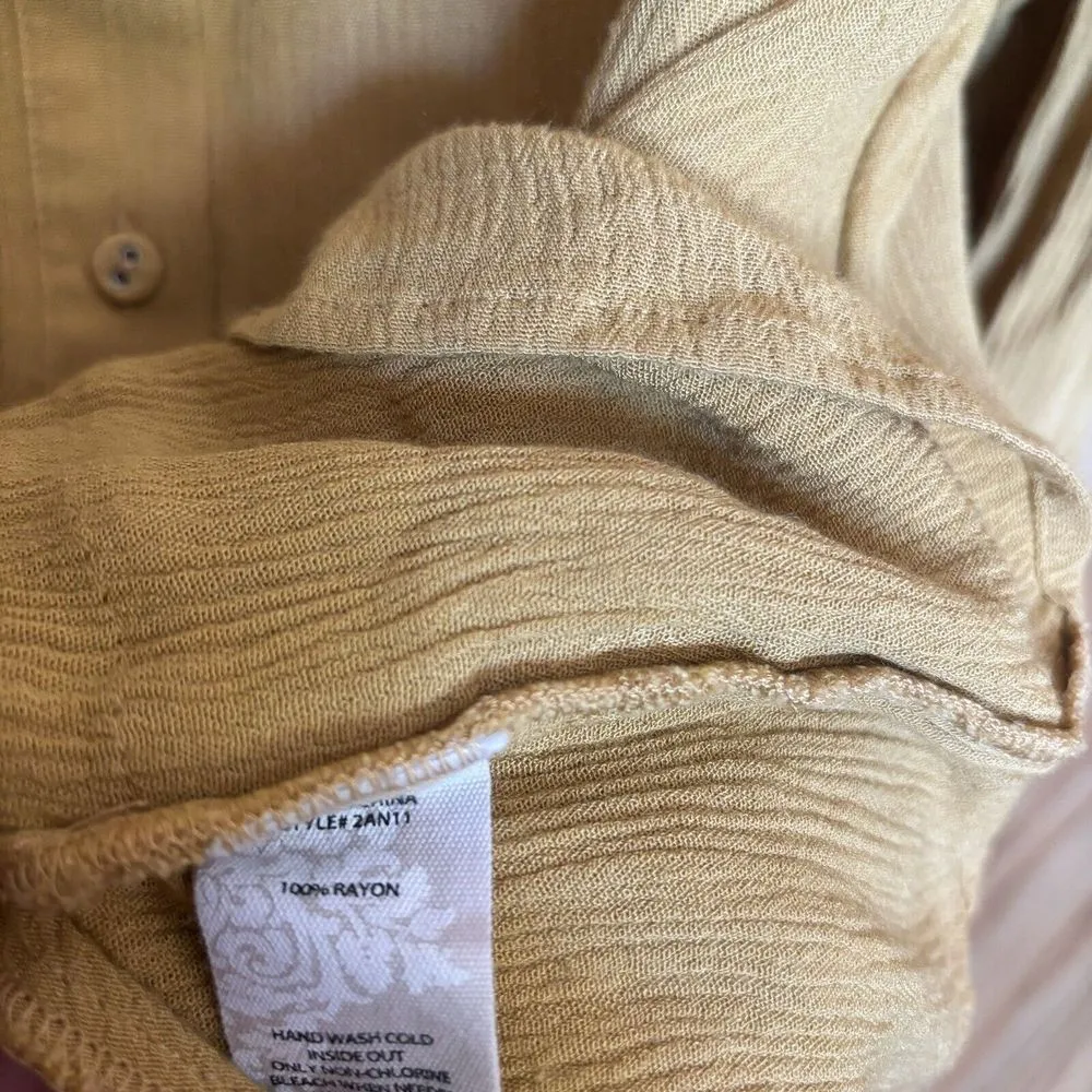 Soft Surroundings Tunic Top Womens Medium Yellow Button Gauze Flutter Hem Blouse - Image 8
