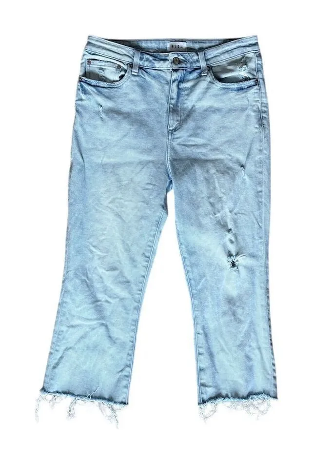 Pistola Cropped High Rise Jeans Light Wash Distressed Fray Hem Size 29 Blue - Image 1