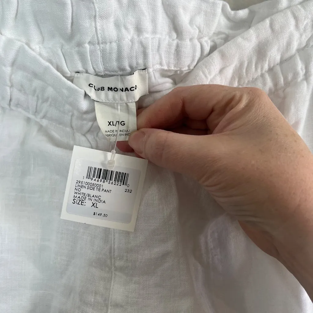 Club Monaco Womens White Linen Side Tie Wide Leg Pants XL - Image 3