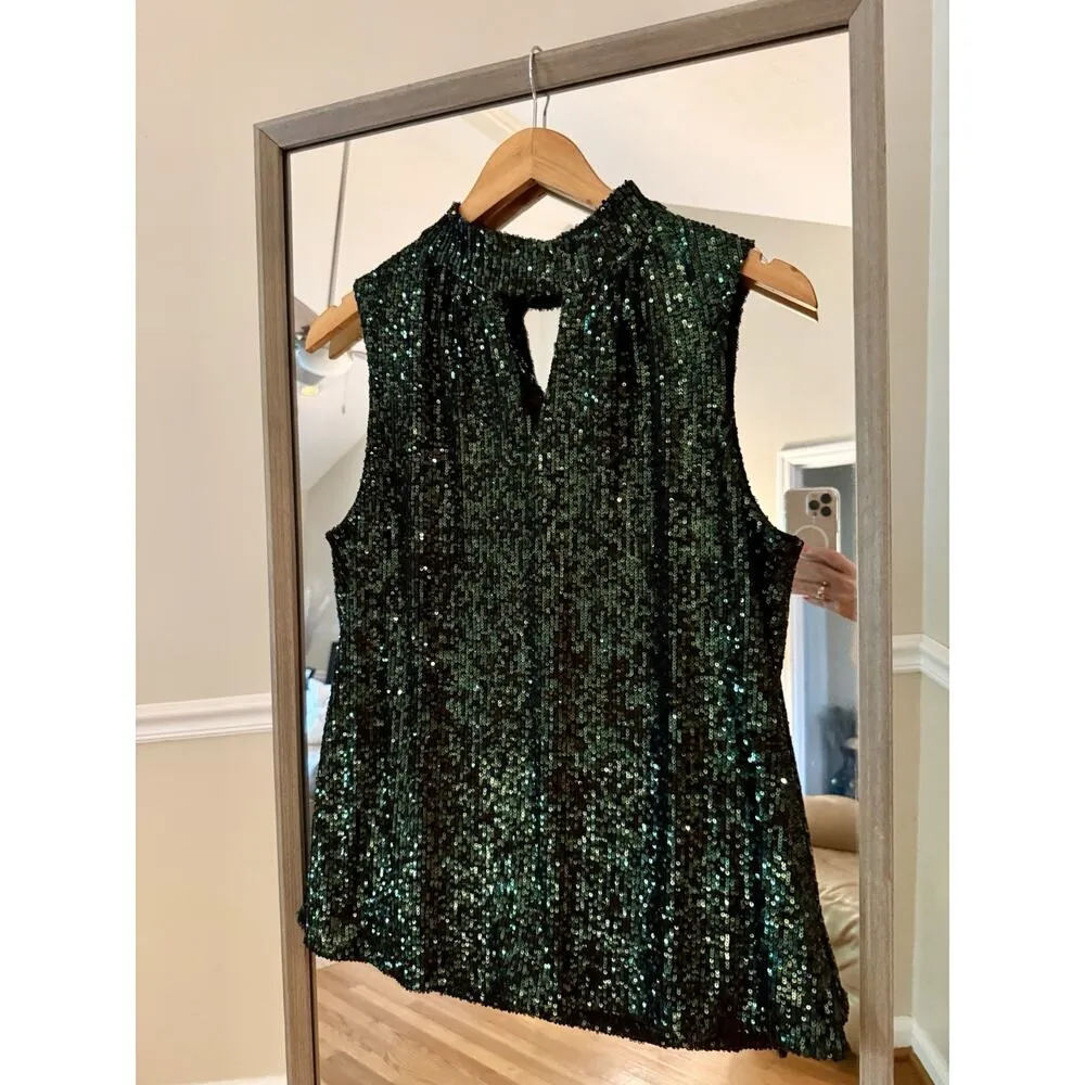 Cable & Gauge Sleeveless Mock Turtleneck Emerald Green Large - Image 3