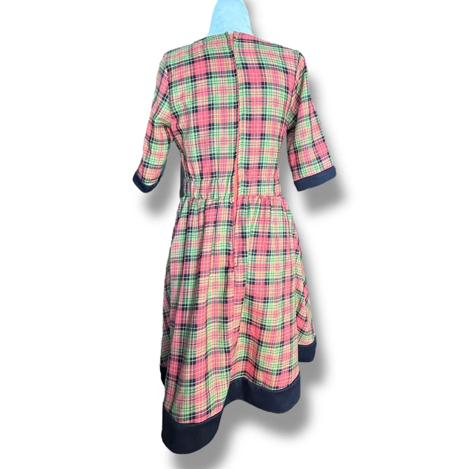 Retrolicious Orange Green Plaid Fit & Flare Dress With Pockets Size Small Retro - Image 6