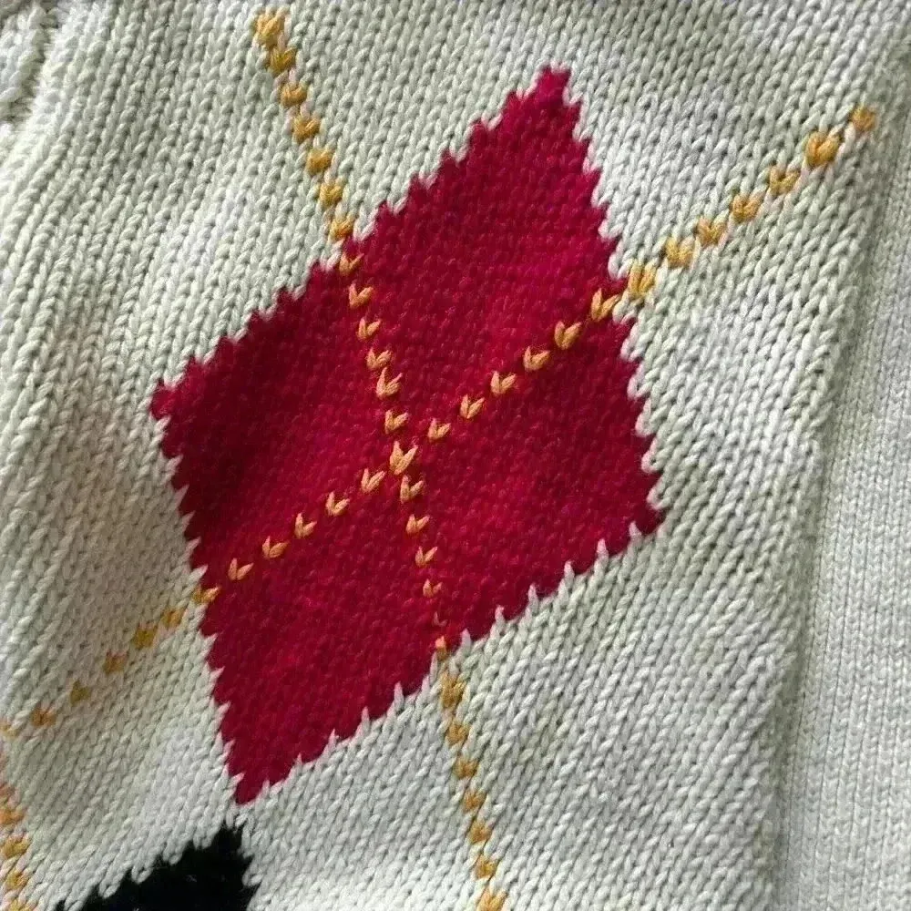 Vintage 90's Argyle Cardigan Sweater Shoulder Pads Country Club Prep size Large Red - Image 8