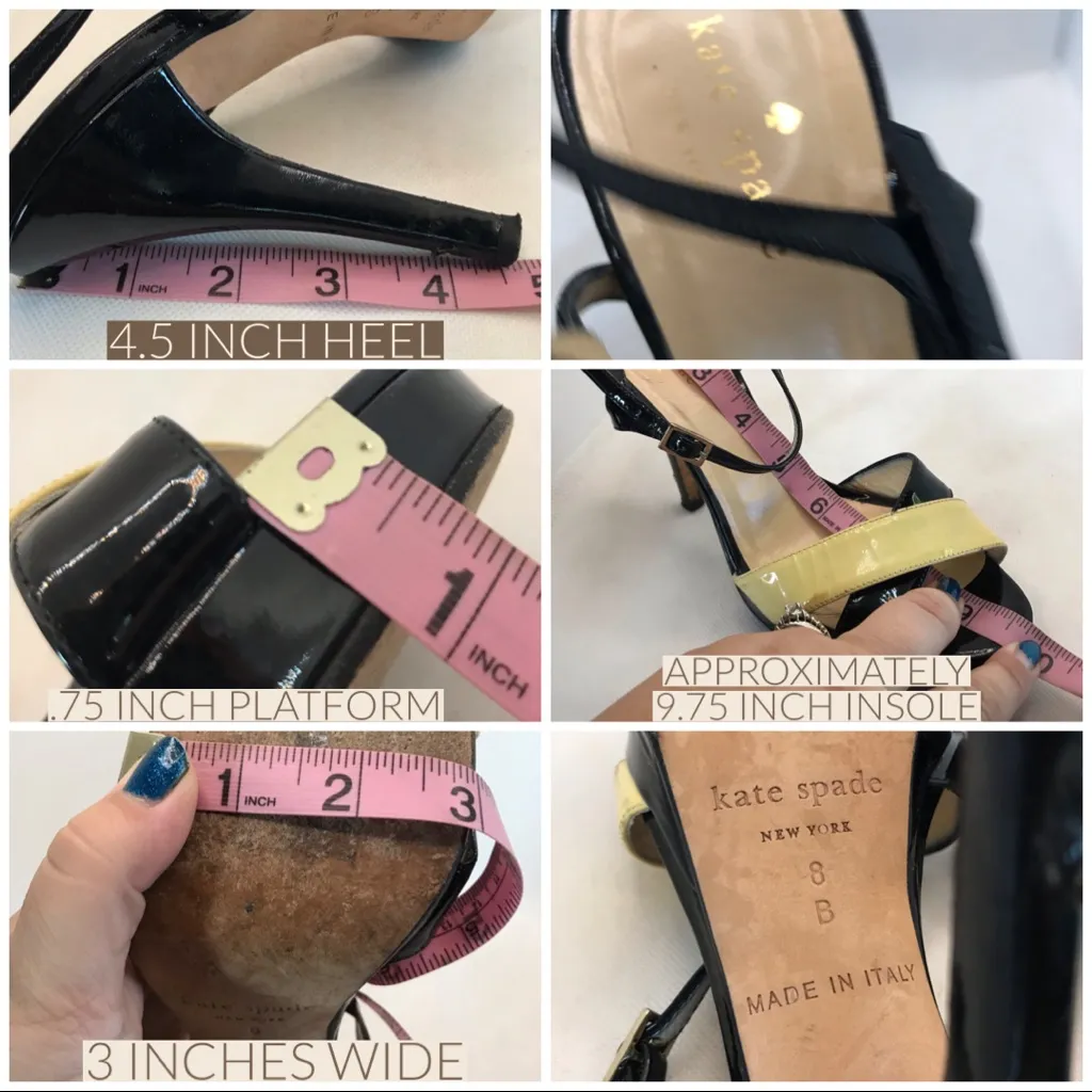 KATE SPADE BLACK AND CREAM PATENT LEATHER CRISS CROSS VAMP HEELS (8B) - Image 12