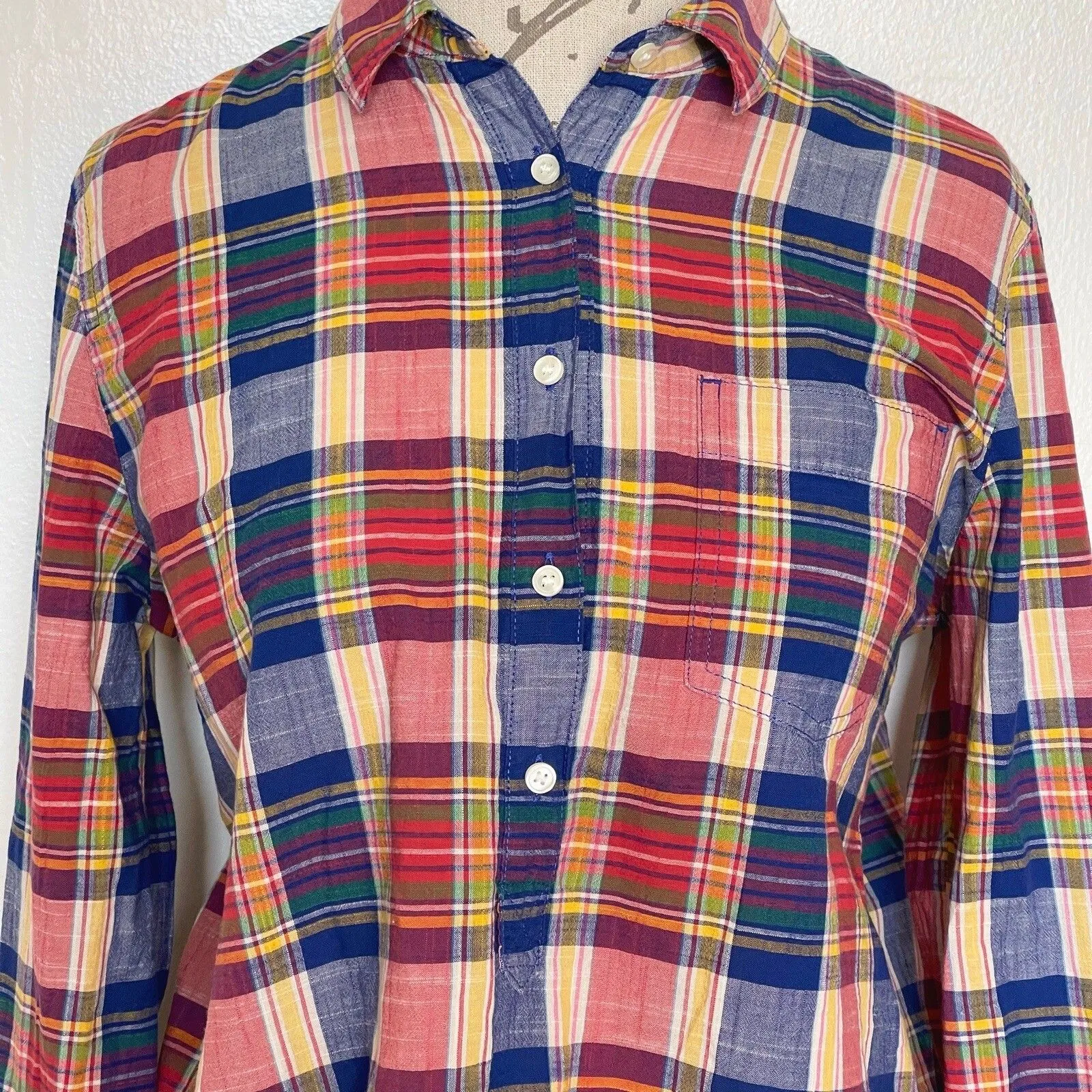 J.CREW Womens Button down Shirt Sz Medium Boy fit Plaid Preppy Western Bohemian - Image 5