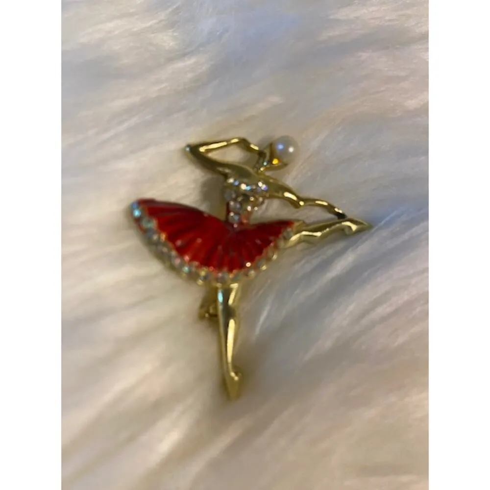Vintage Ballerina Brooch EUC Red - Image 2