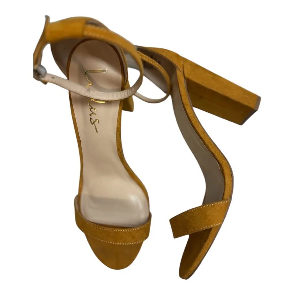 Lulus Taylor Mustard Yellow Suede Ankle Strap Heels Size 8.5 - Image 4