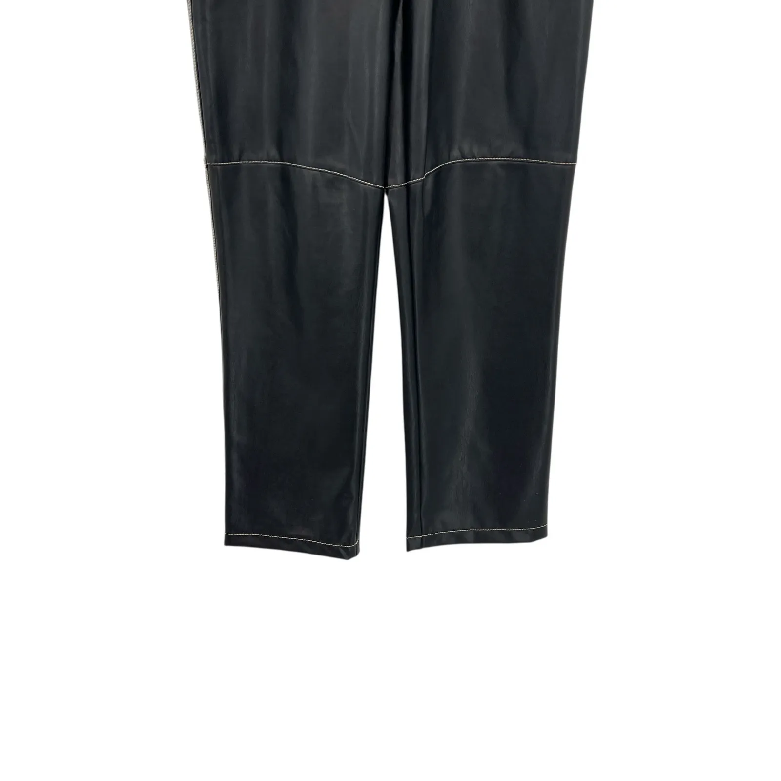 Lna Faux-Leather Pants Contrast-Seam High Rise Pull-On Black Size Small - Image 7