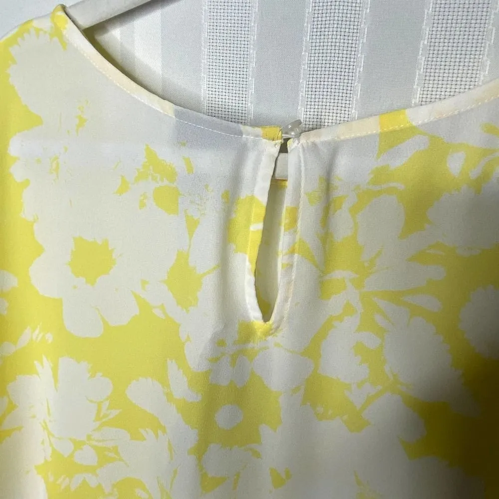 Worthington Long Sleeve Ruffle Keyhole Back Watercolor Blouse Yellow White XXL - Image 9