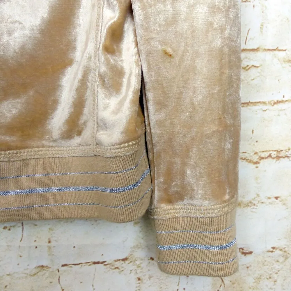 Vtg BCBGMAXAZRIA Y2K Velour Hoodie Track Jacket M Beige Rhinestone Graphic Flame - Image 10