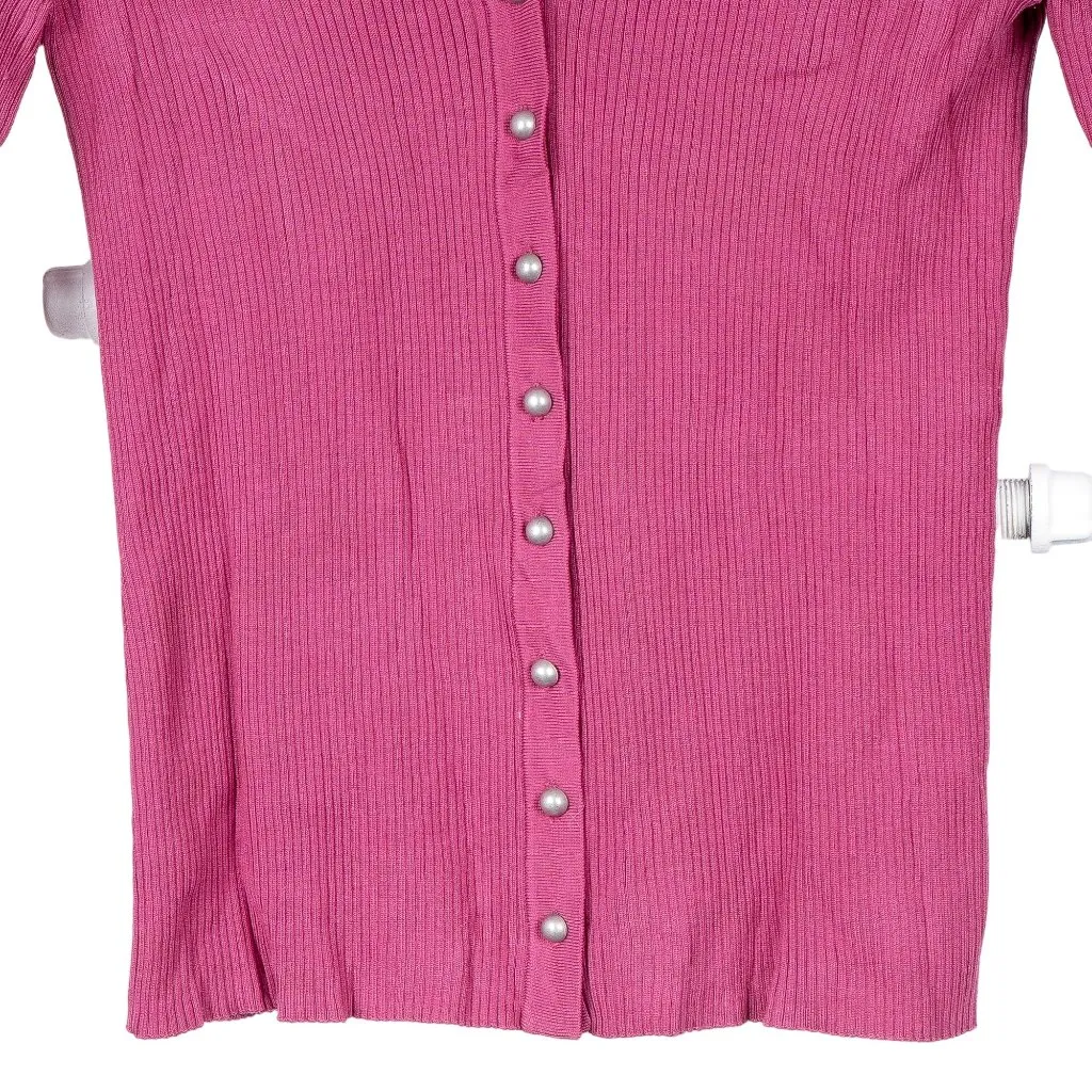 Josephine Chaus Cardigan Sweater S Petite Womens Purple Viscose Silk Ribbed - Image 3