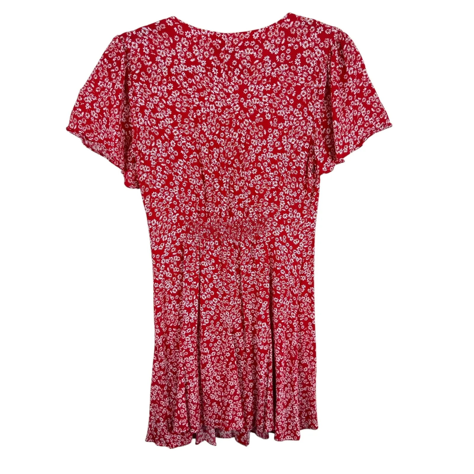 Madewell Red White Floral Daisy Short Sleeve V-Neck Button Down Mini Sun Dress 4 - Image 5
