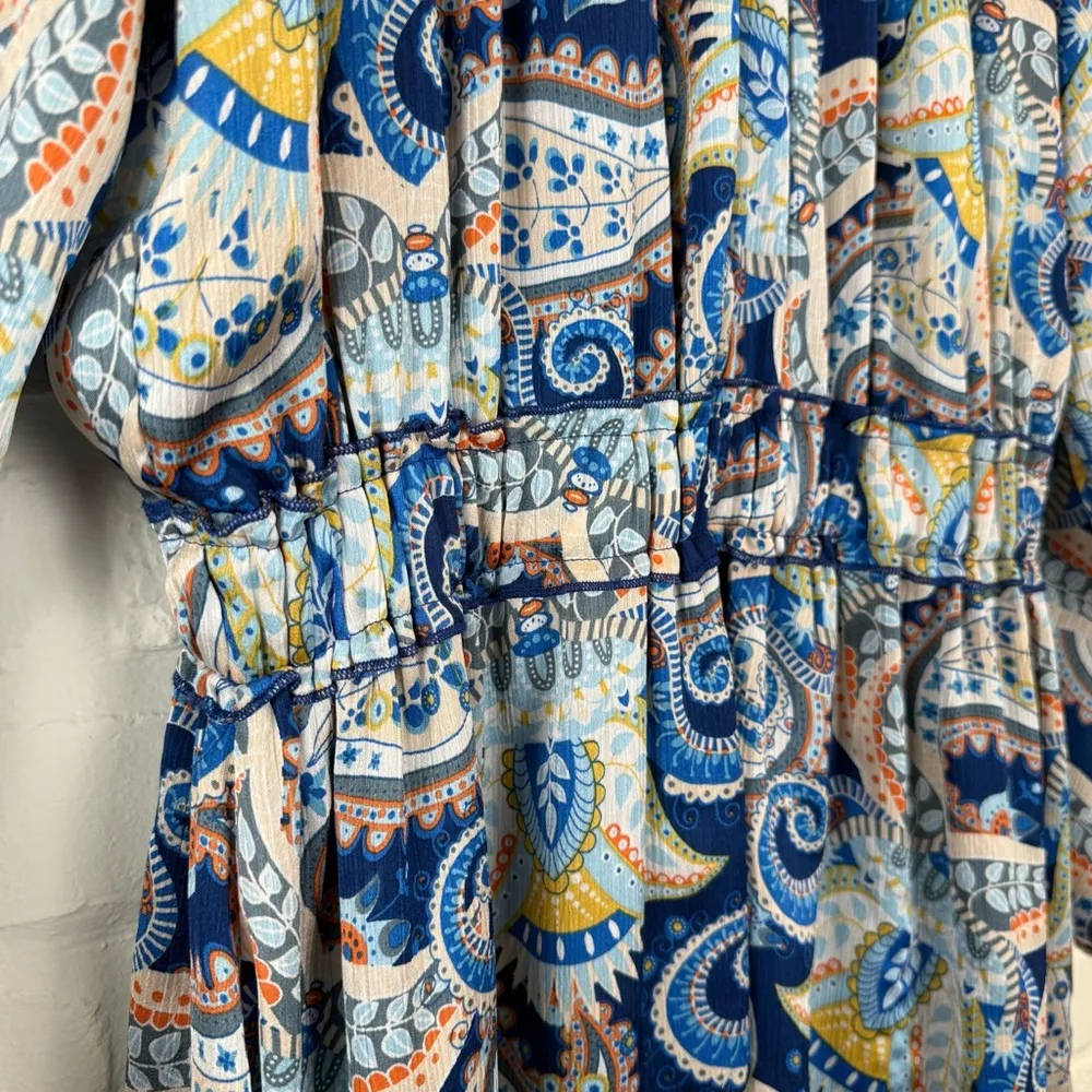 Yakira Bella Skye Dres Blue Paisley Ruffle skirt elastic waist and cuffs L Size L - Image 8