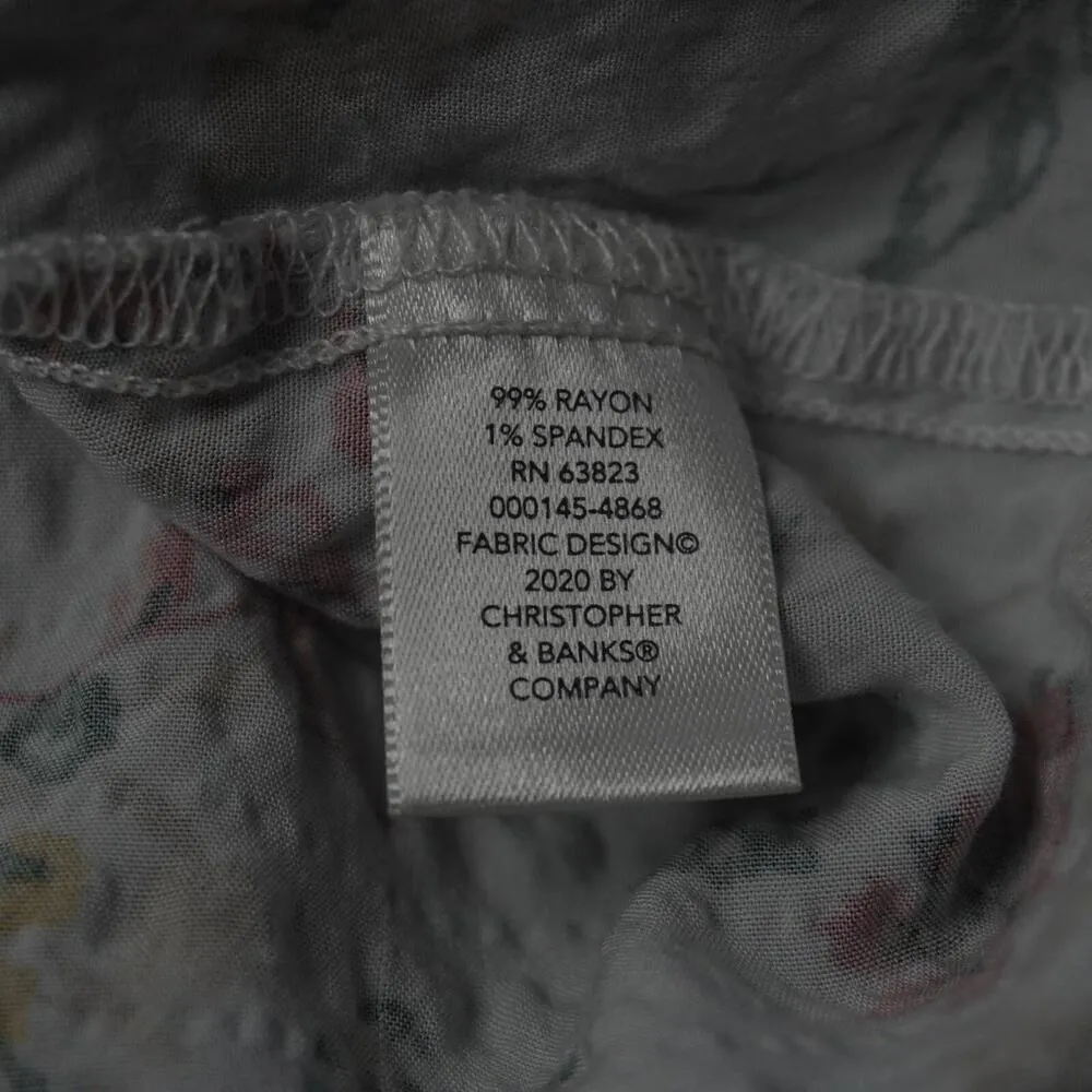 Christopher & Banks Blue Floral Long Sleeve Top Cottage Boho Smocked Fairy Sz L - Image 4