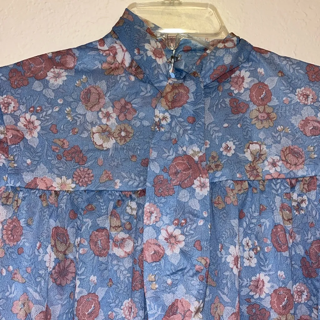 Vintage floral prairie peasant dress with matching headband wrap and belt Size L - Image 3