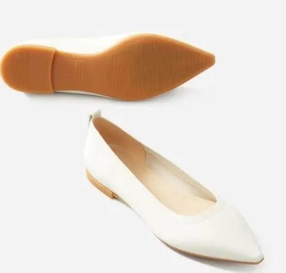 Everlane Italian Leather The 40 Hour Pointed Toe Flats in Cream White Size 10 - Image 2