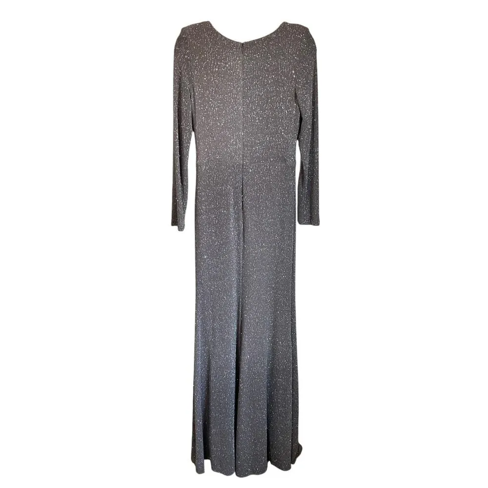 Betsy & Adam Long Sleeve Glitter Knit Gown maxi ball gown prom wedding Size 8 - Image 4