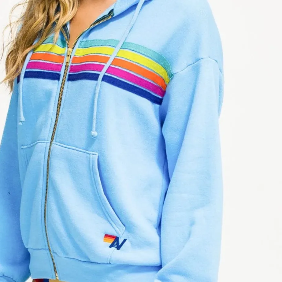 Aviator Nation 5 Stripe Hoodie Sweatshirt in Turquoise Blue Women’s Size L - Image 4