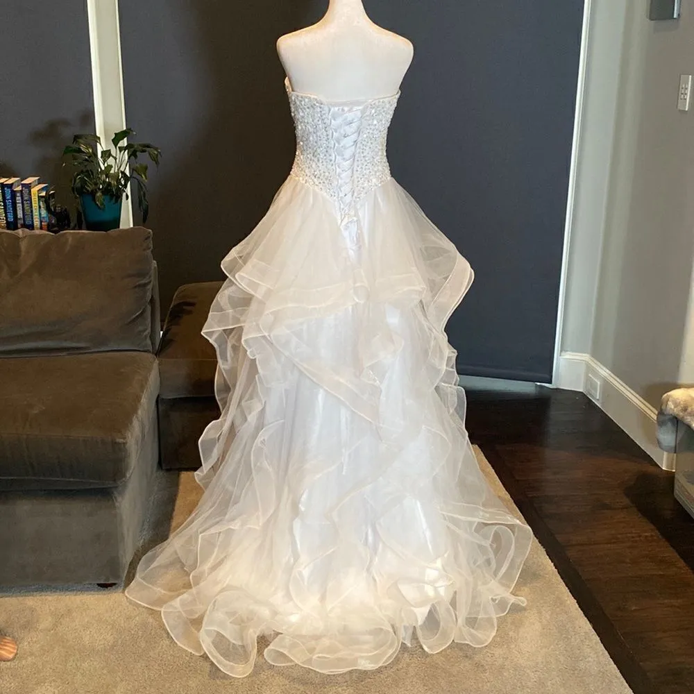 Women’s Wedding Dress Sweetheart Neckline Corset Back Ruffle Skirt Size S White - Image 5