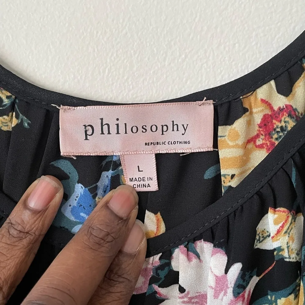 Philosophy Floral Print Blouse Fluter Sleeve Loose Fit Spring Whimsical Size L - Image 2