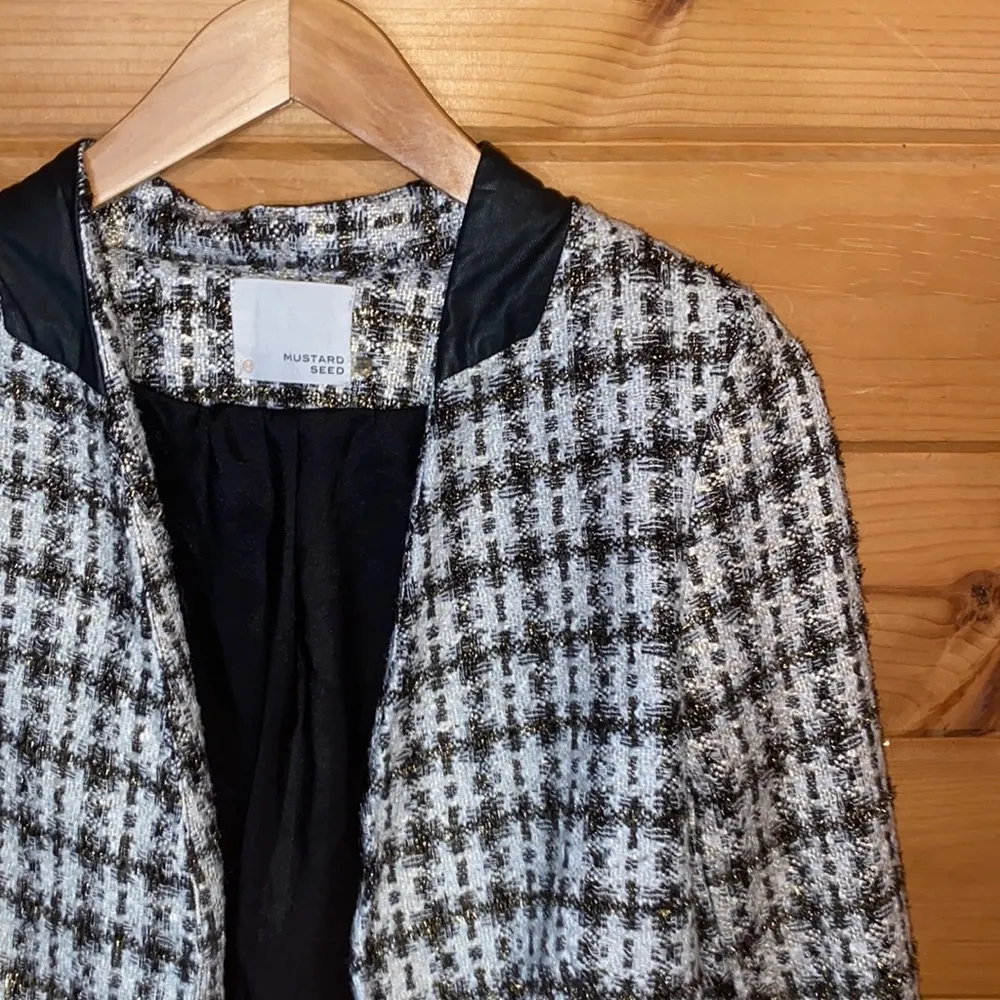 Mustard Seed tweed faux leather plaid blazer - Image 2