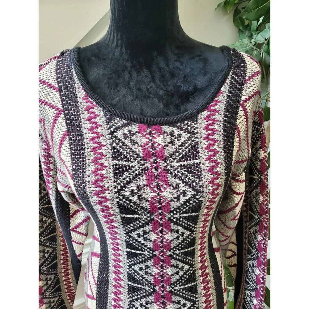 Ecote Multicolor Cotton Round Neck Long Sleeve Knee Length Sweater Dress M - Image 5