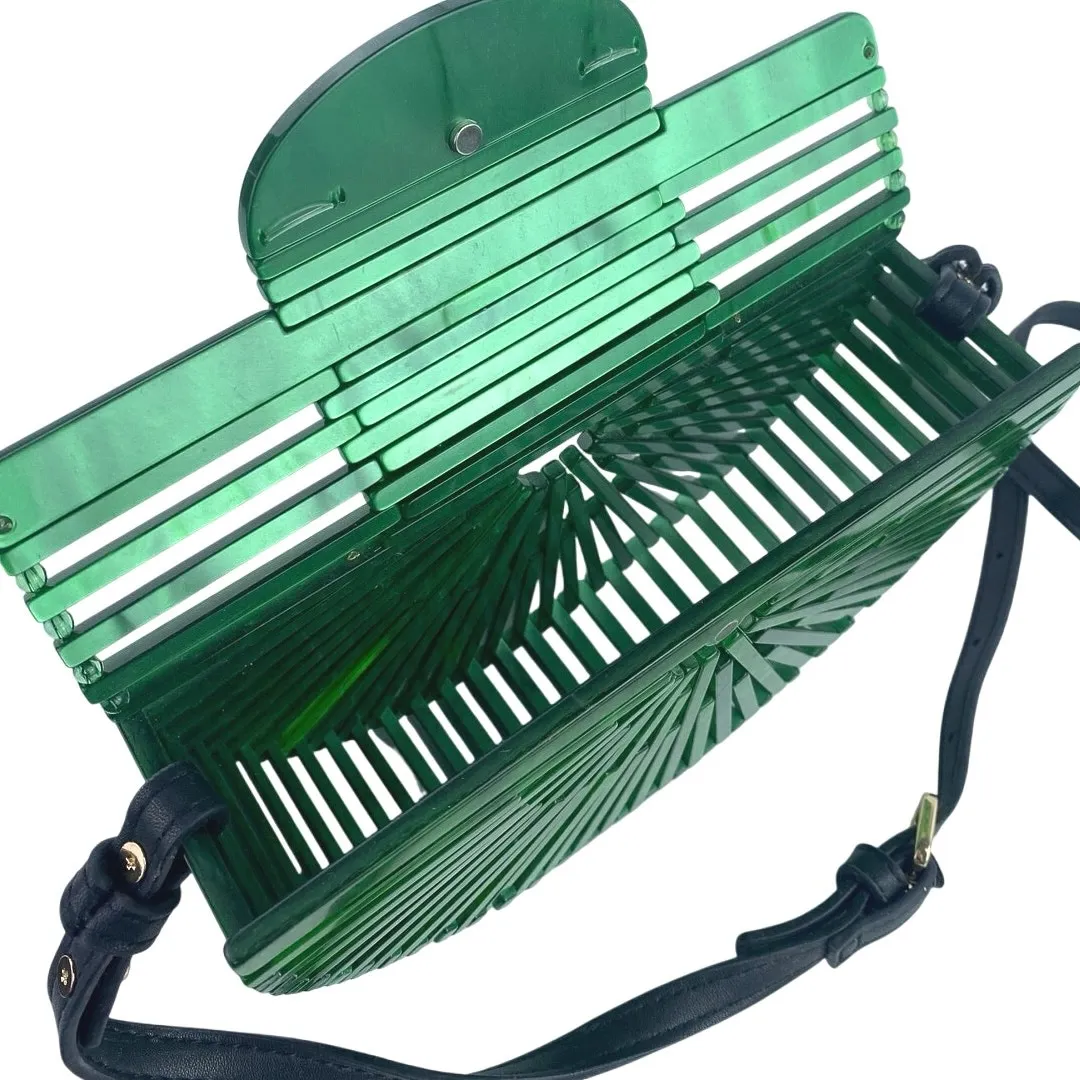 Women's Green Half Moon Crescent Hollow Clutch Purse Beach Crossbody Handbag - Image 4