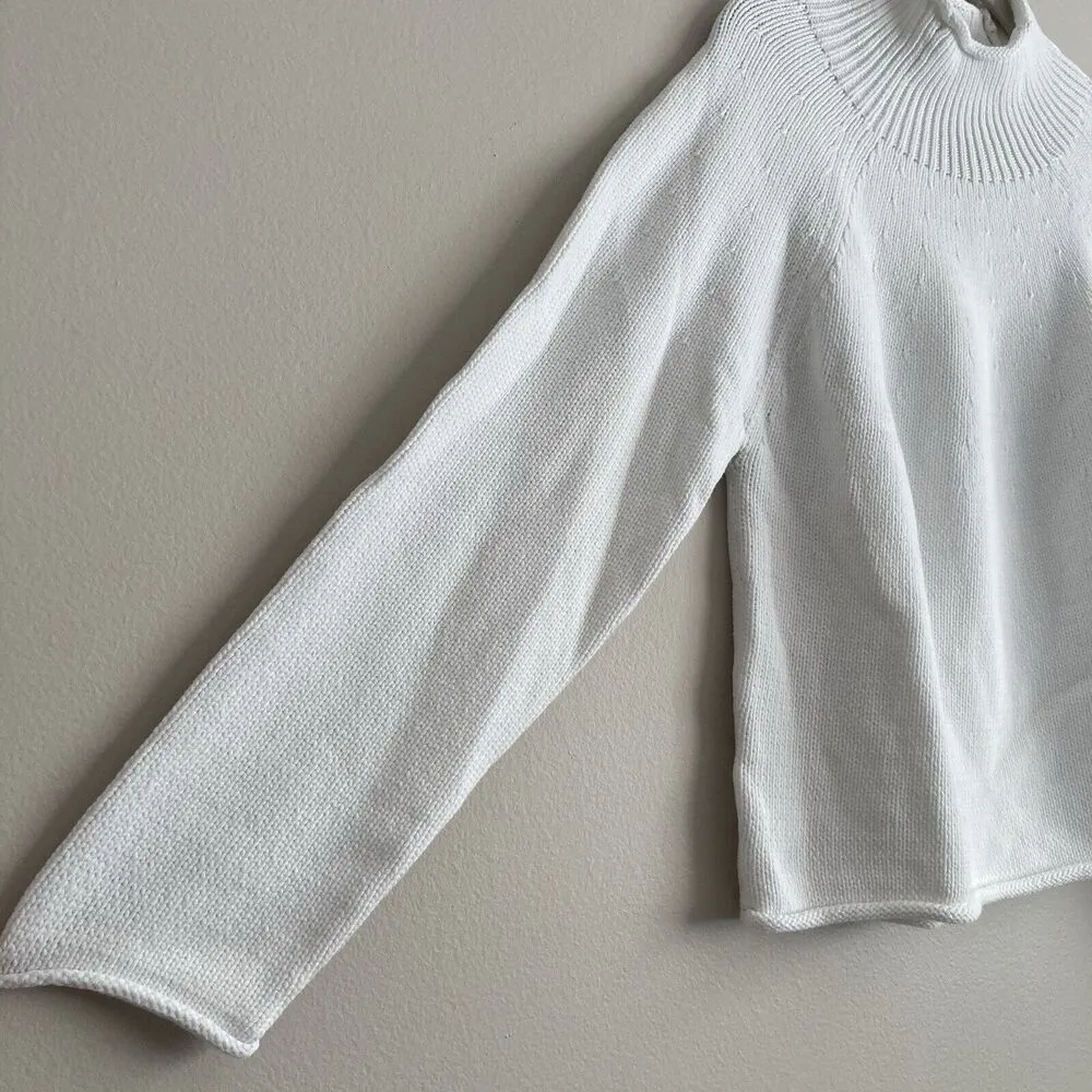 J.Crew  Womens Cotton Knit Long Sleeve Mock Neck Sweater Top White Size Medium - Image 3