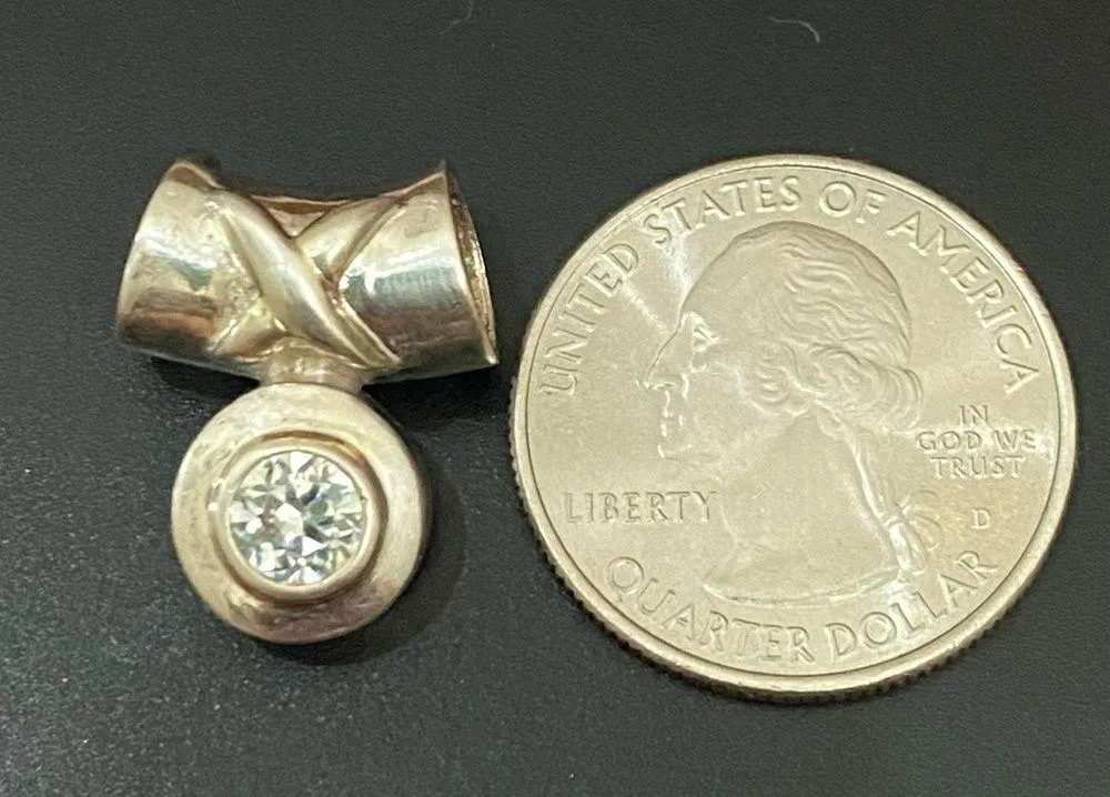 Vintage 925 CID Sterling Silver Clear Solitaire Slider Pendant 3.8g - Image 8