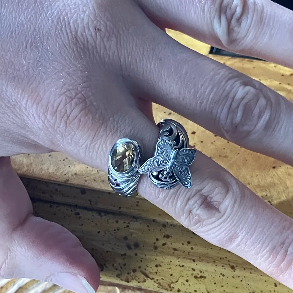 Brazilian Citrine Sterling Silver Butterfly Ring Size 9 - Image 4