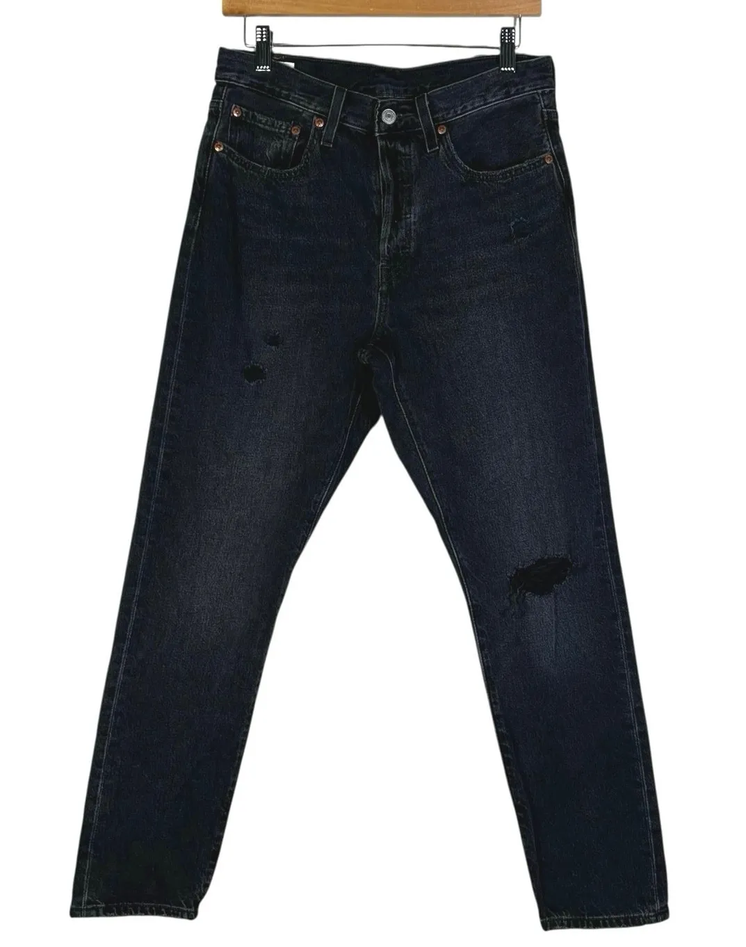 Levi’s Premium 501 Skinny Jeans Womens 28 Black Distressed High Rise Grunge - Image 1