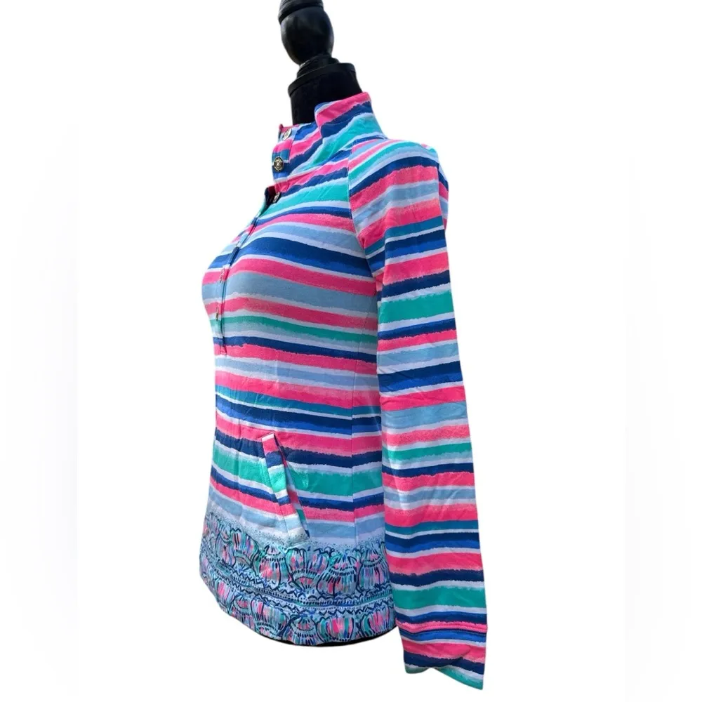 Lilly Pulitzer Striped Half-Zip Pullover XXS Seashell Hem Cotton Blend - Image 3