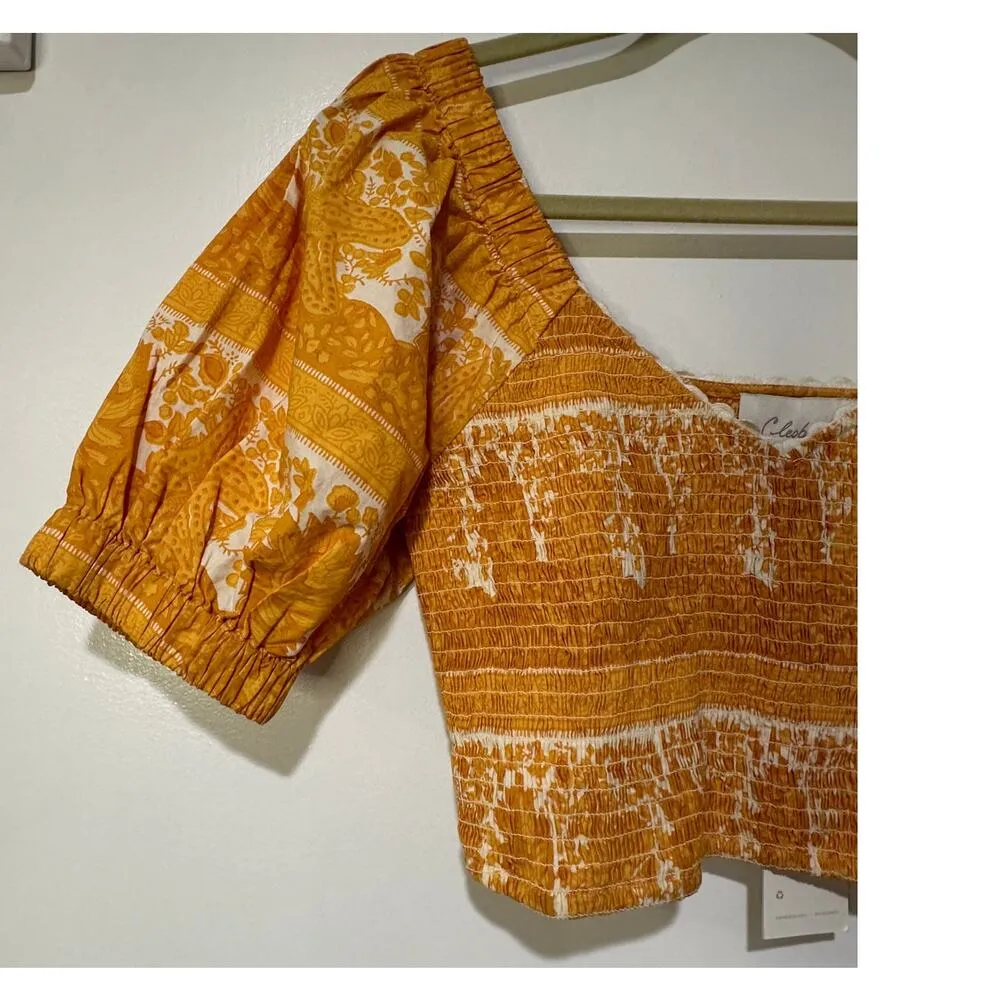 Cleobella Everly V-Neck Puff Sleeve Crop Top Size Medium NWT Coastal Boho - Image 4