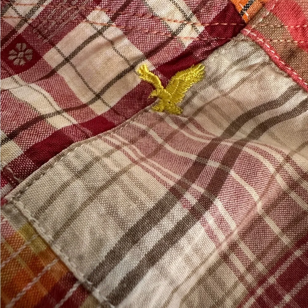 American Eagle Patchwork Plaid Bikini Y2K Vintage Orange Plaid Beaded Tie Large - Image 6