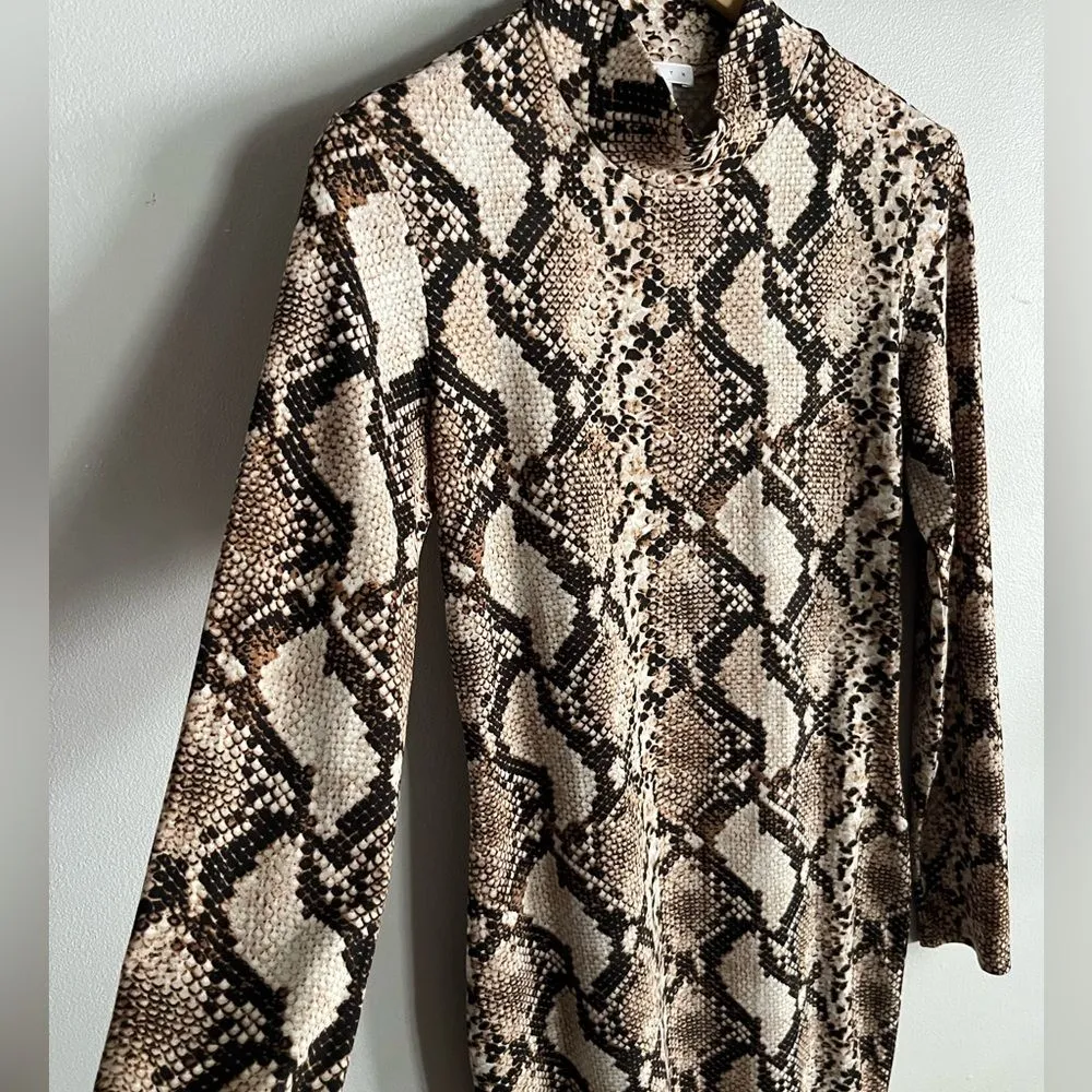 Leith Snakeskin Bodycon Midi Dress Turtleneck Long Sleeve Nordstrom M - Image 5
