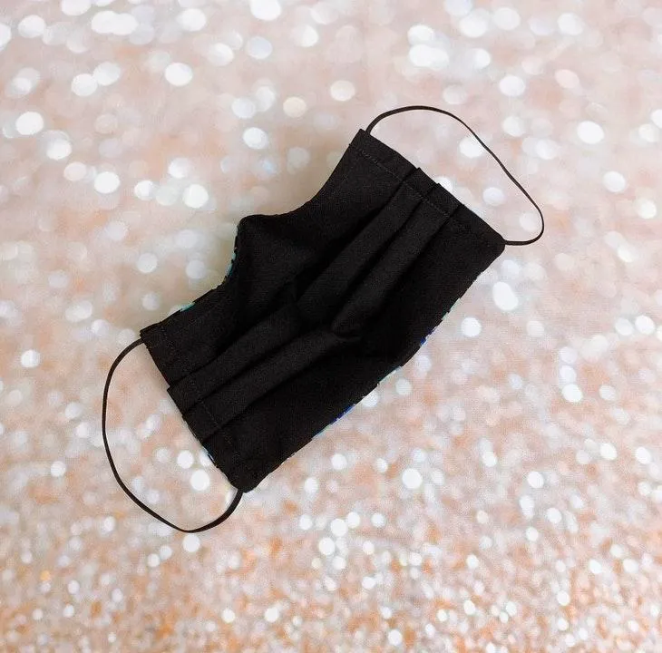 Luxury Black And Blue Gold Metallic Floral Premium Cotton Face Mask - Image 4