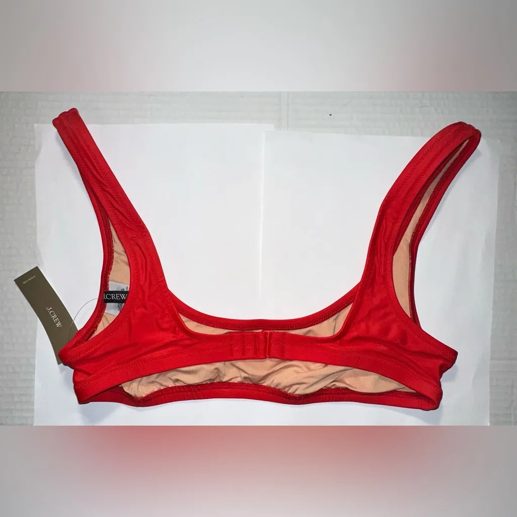 J Crew Heritage‎ Scoop Neck Bikini Top Size S Red Retro Swim Beach Classic New - Image 10
