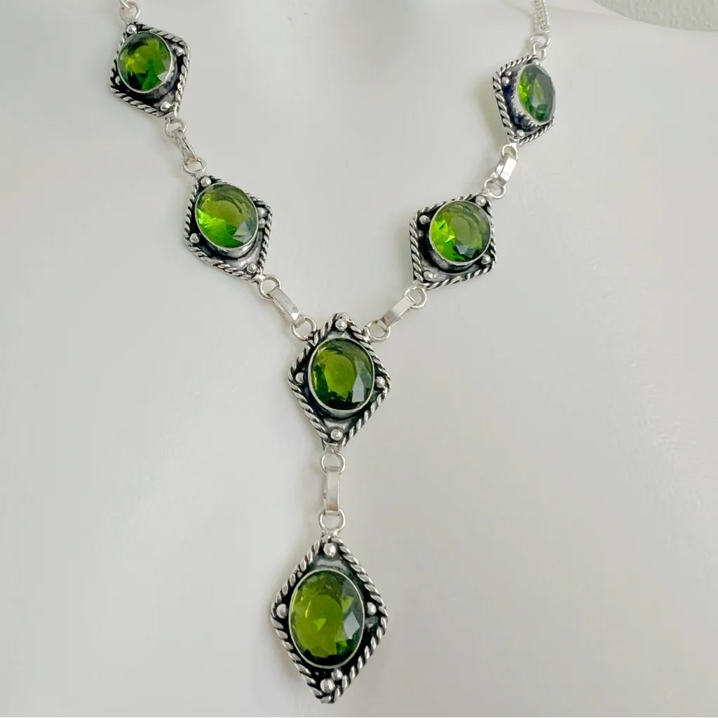 925 Sterling Silver Gemstone Peridot Necklace Handmade lariat Womens Jewelry Green - Image 10