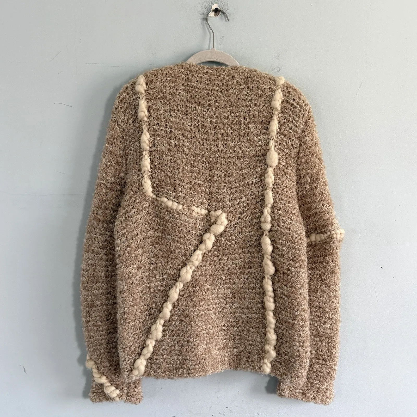 Vintage Gogo Bregante Raquel's Collection Wool Open Front Cream Marl Cardigan Tan Size M - Image 3