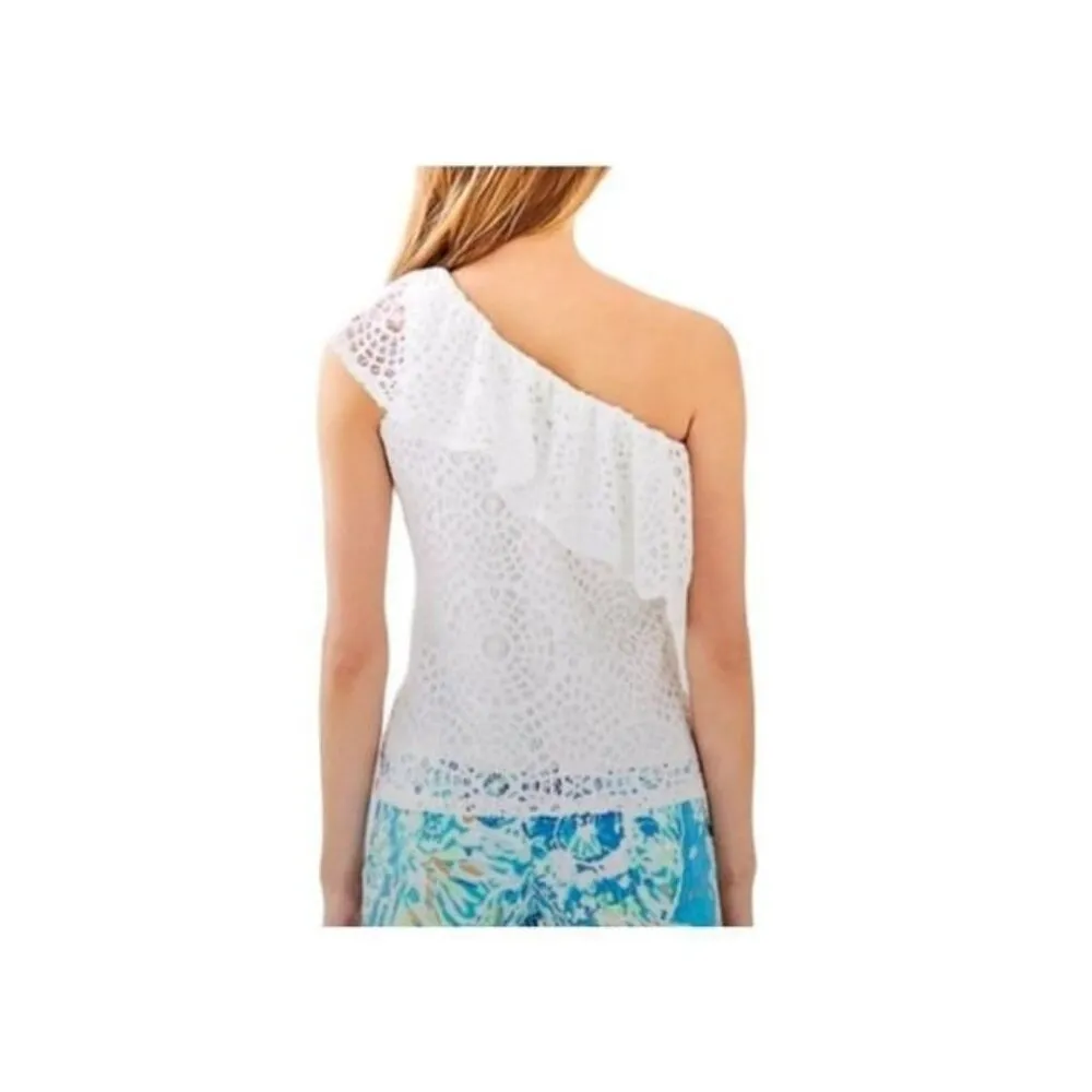 Lilly Pulitzer Top Matteo One Shoulder Lace Resort Sea Urchin White Sz Sm - Image 2