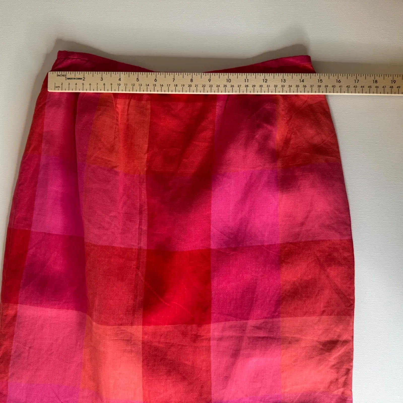 VTG‎ Talbots Womens 100% Linen Midi Skirt Sz 10 Pink Plaid Preppy Modest Teacher - Image 9