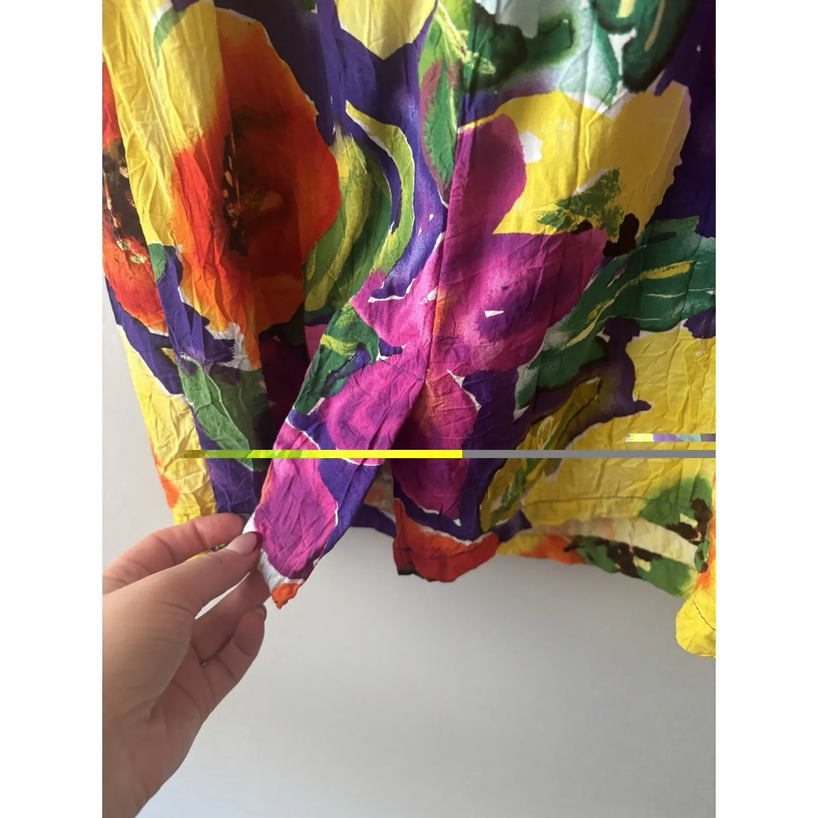 Vintage Jams World Yellow‎ Pink Poppy Floral Sleeveless Mini Shift Dress Medium - Image 9