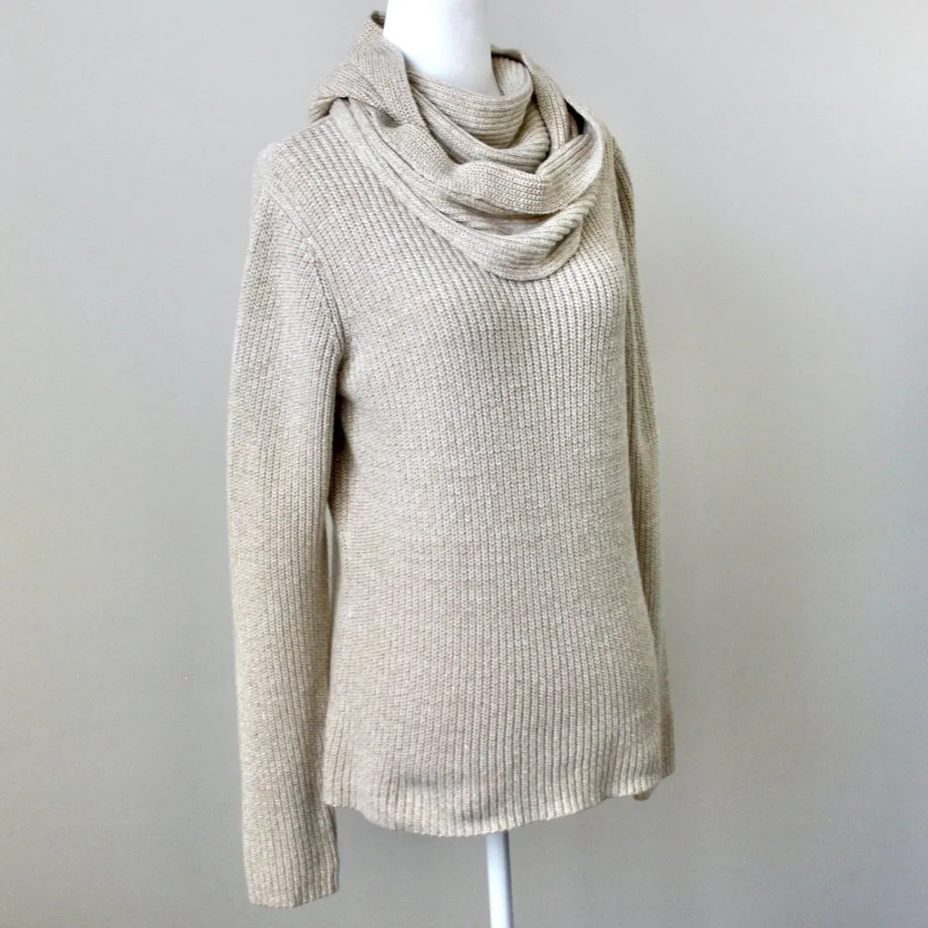 Charter Club Cream Metallic Cowl Neck Long-Sleeve Winter Fall Sweater Medium - Image 3