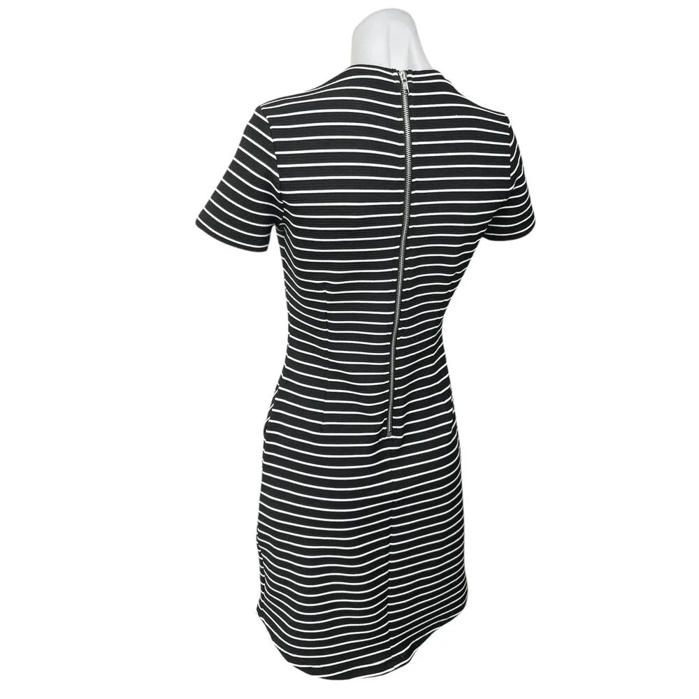 Olivaceous Black White Striped Rib Knit Short Sleeve Mini T-Shirt Shift Dress M - Image 2