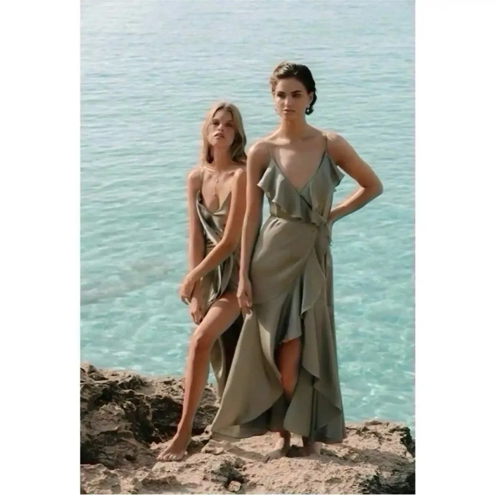 Shona Joy Luxe Bias Frill Wrap Dress Eucalyptus Sleeveless - Image 2