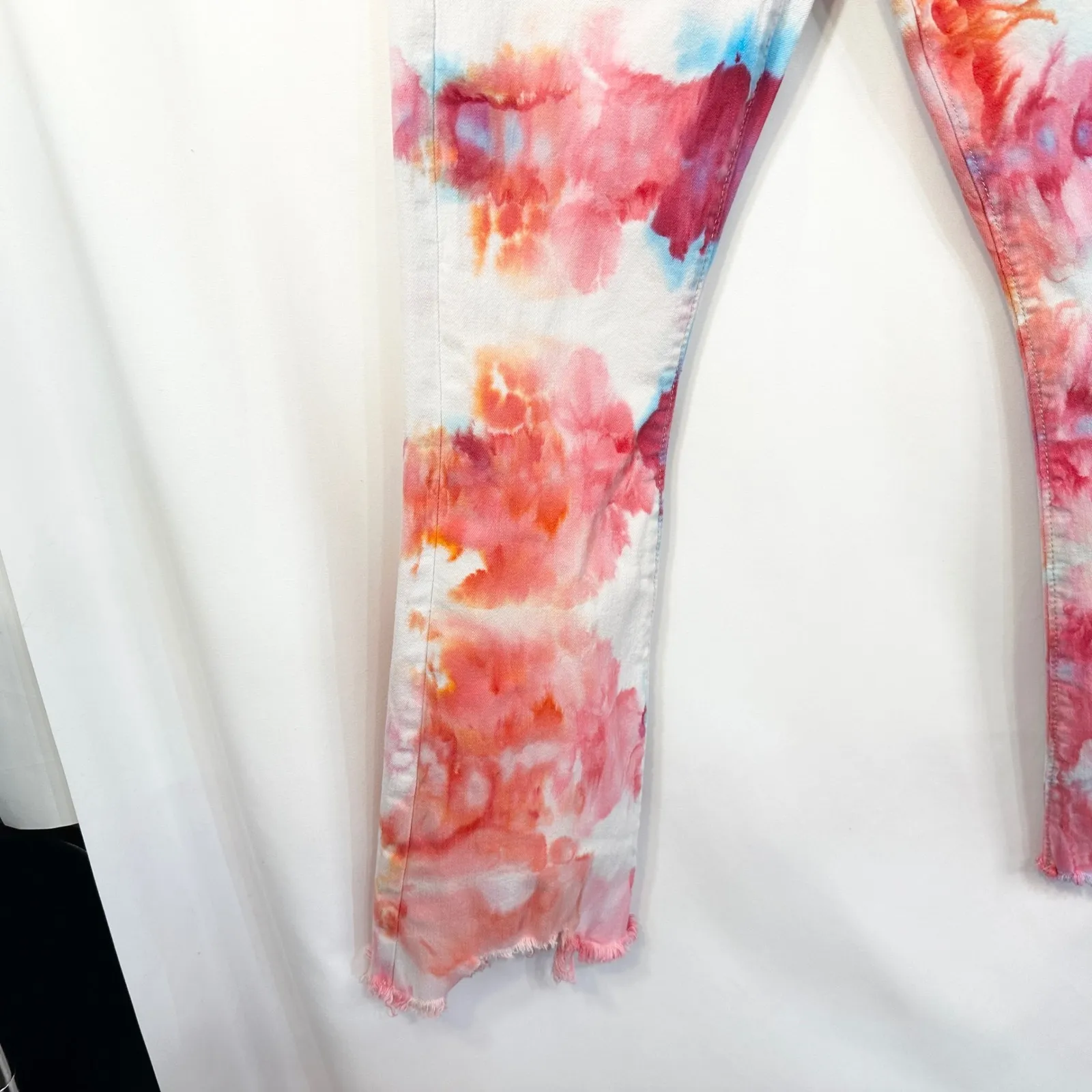 LOFT Size 00 Jeans Handmade Tie Dye High Waist Flare Crop Cut Off Frayed Raw 754 - Image 7