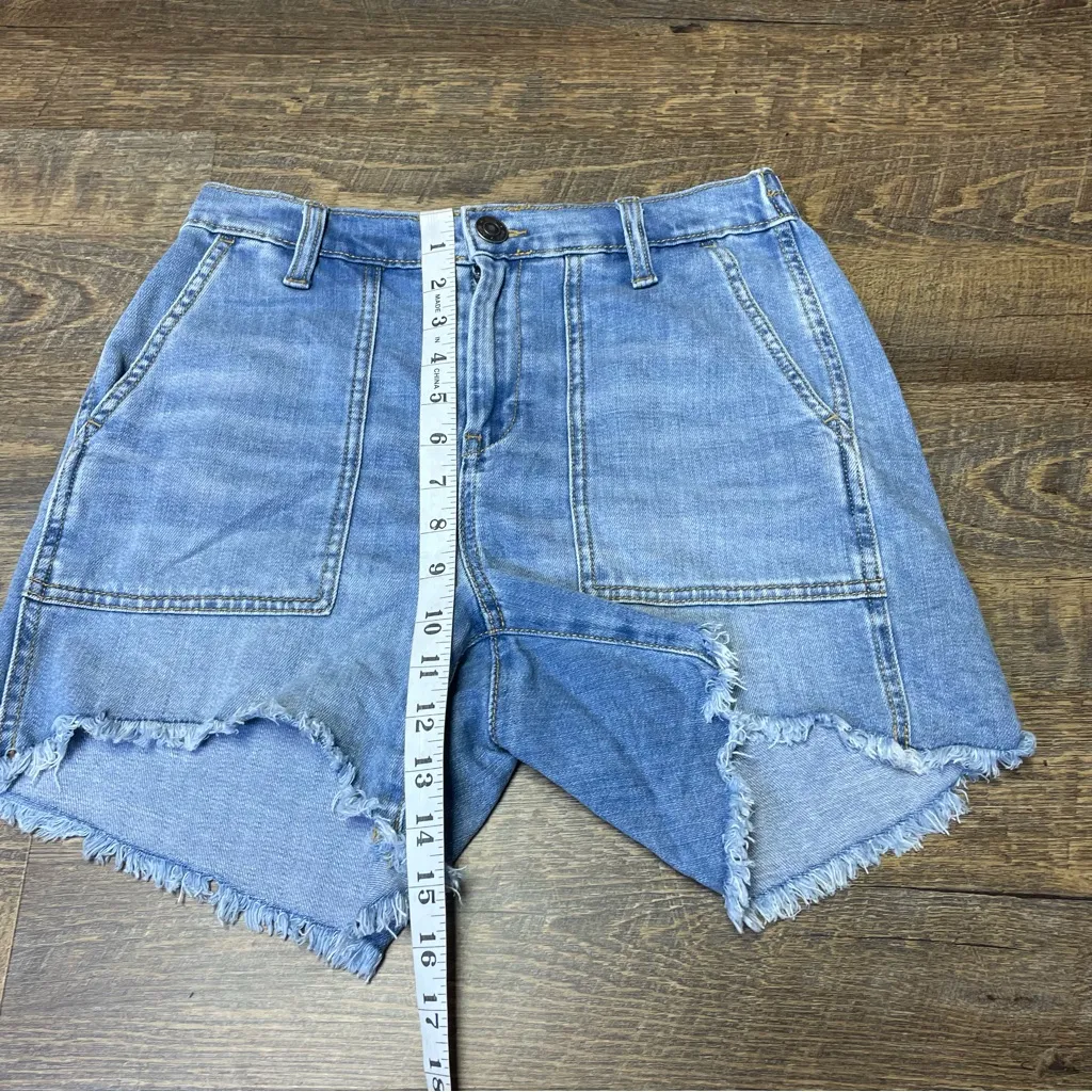 Aerie Adventure Denim Raw Hem Jean Shorts Womens Size Small Blue Elastic Band - Image 4