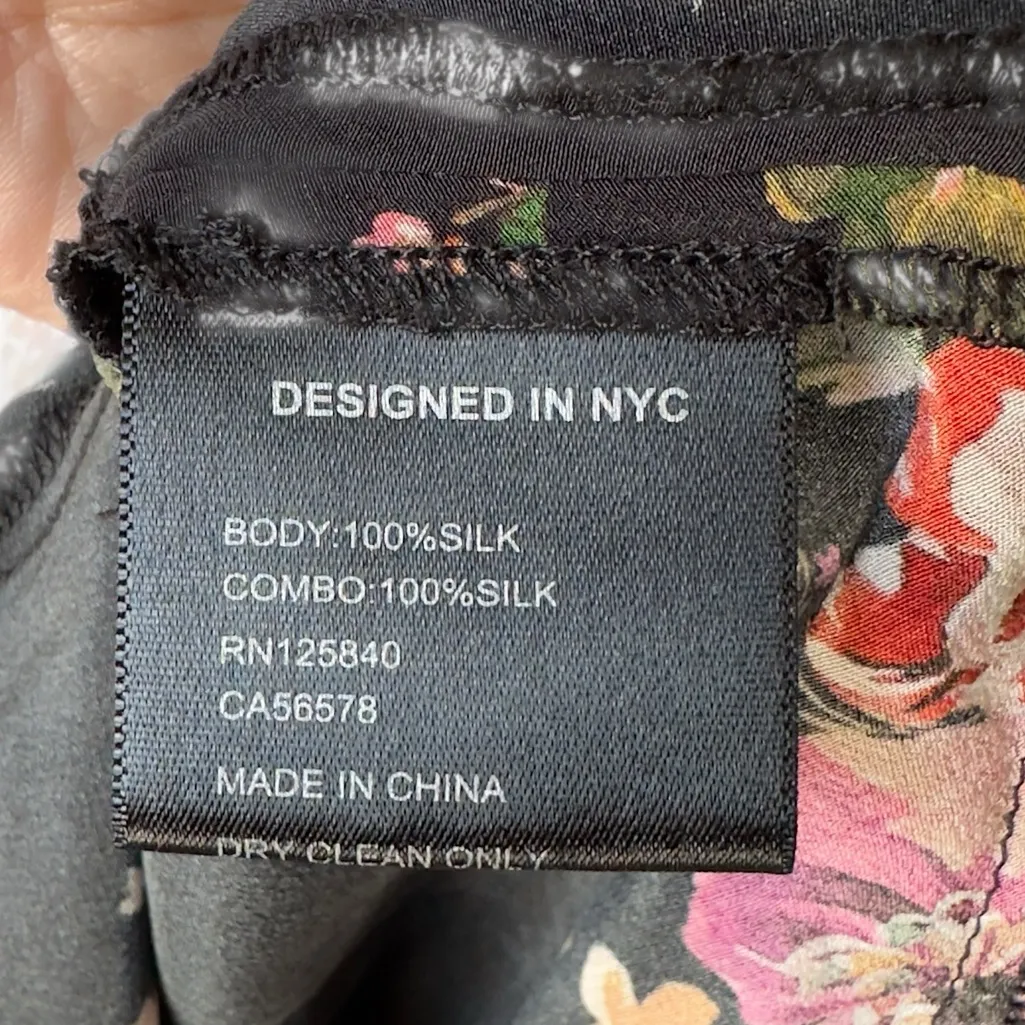 Intermix‎ Silk Floral Long Sleeve Ruffle Mini Dress Black Pink Red Size 2 - Image 6