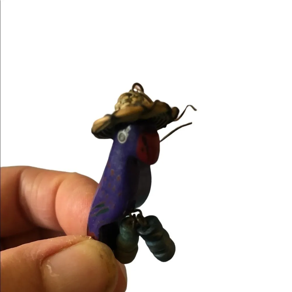 Parrot wood hand carved earrings Purple - Image 3