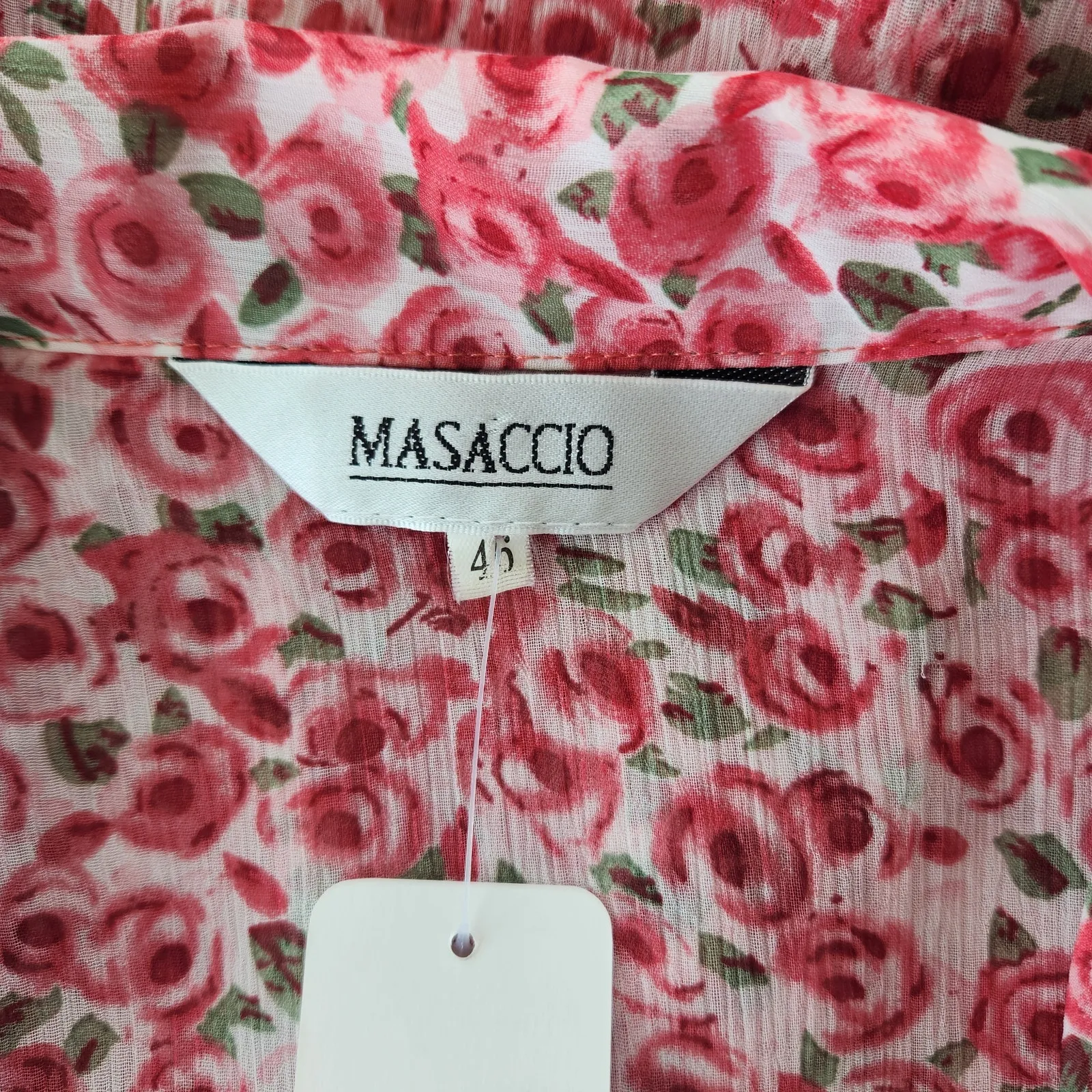 Vintage 80s Masaccio Rose Print Sheer Button Down Blouse EU 42 L - Image 11